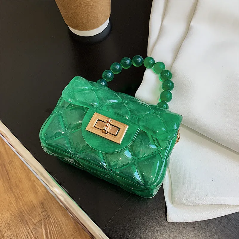 Pearl Handle Transparent Jelly Bag – Stylish & Vibrant Mini Handbag