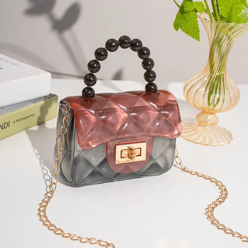 Pearl Handle Transparent Jelly Bag – Stylish & Vibrant Mini Handbag