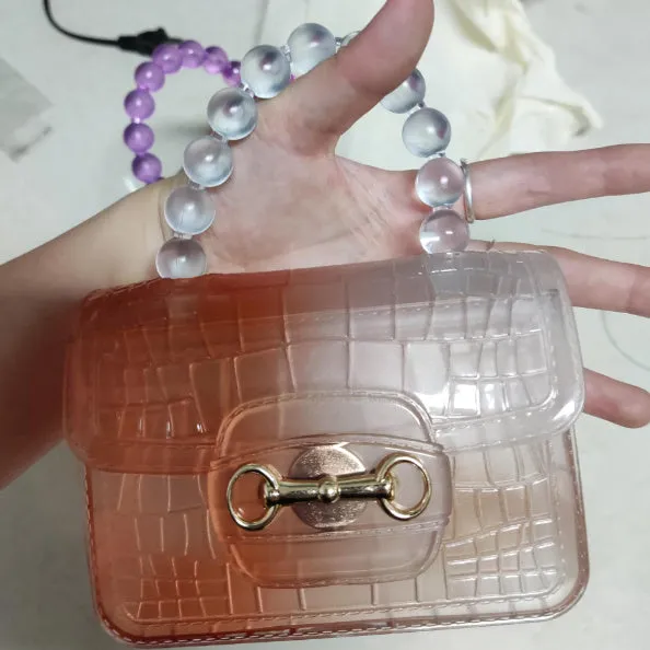 Pearl Handle Transparent Jelly Bag – Stylish & Vibrant Mini Handbag