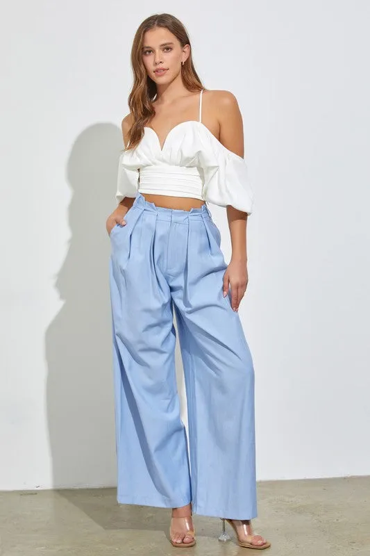 Periwinkle Paper Bag Wide Leg Pants