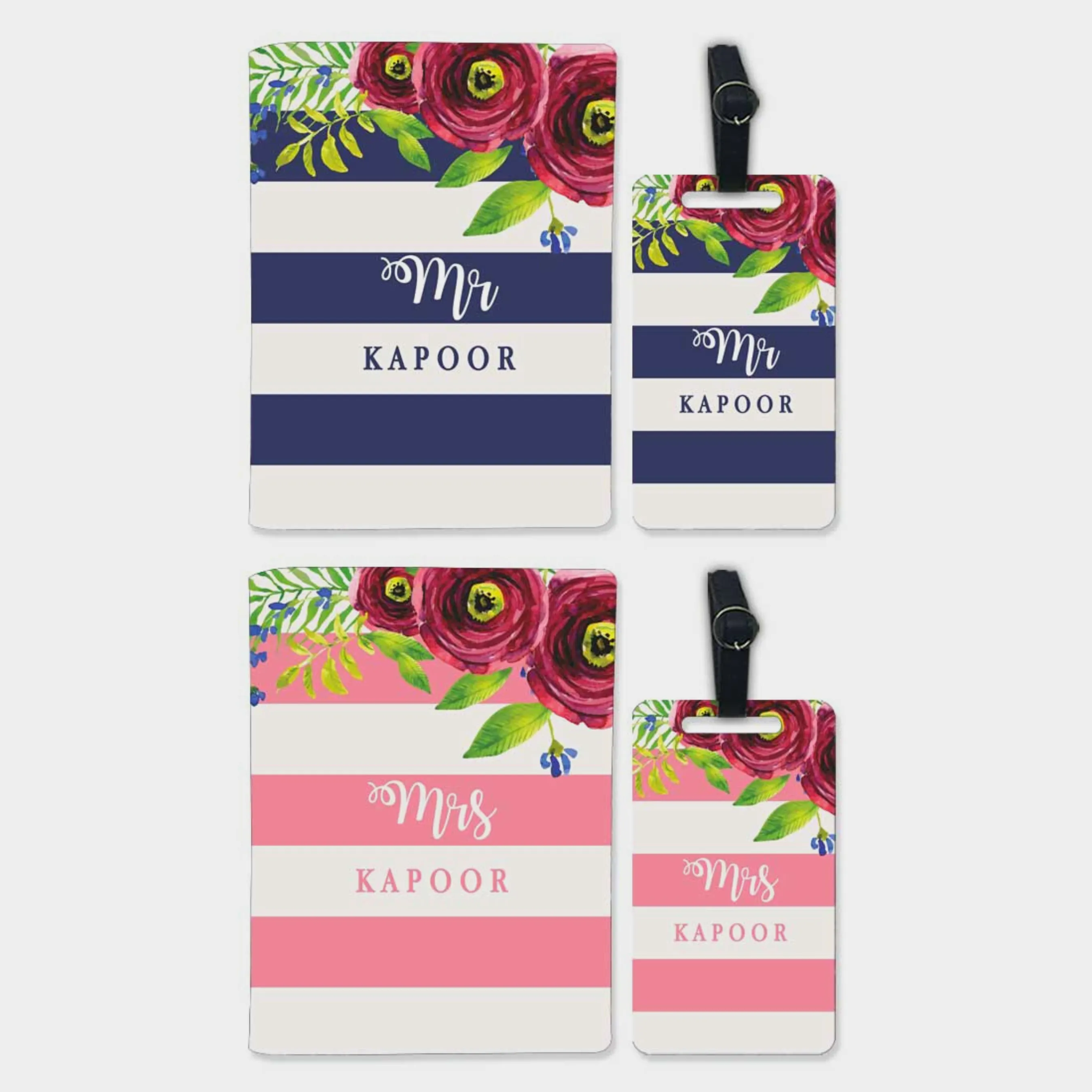 Personalize Couples Mr & Mrs Passport Cover with Luggage Tag Gift Set