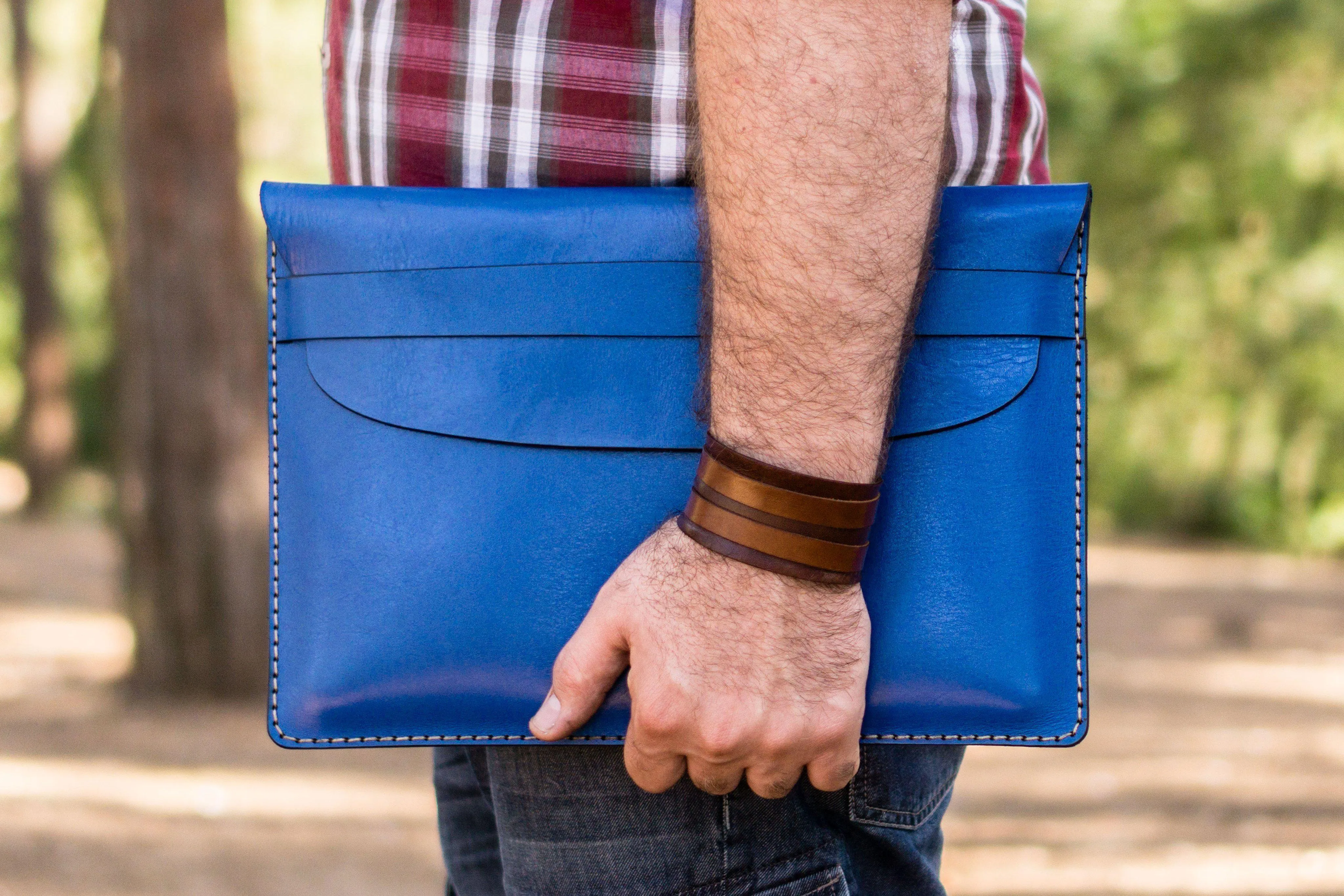 Personalized Leather MacBook Sleeves - Blue