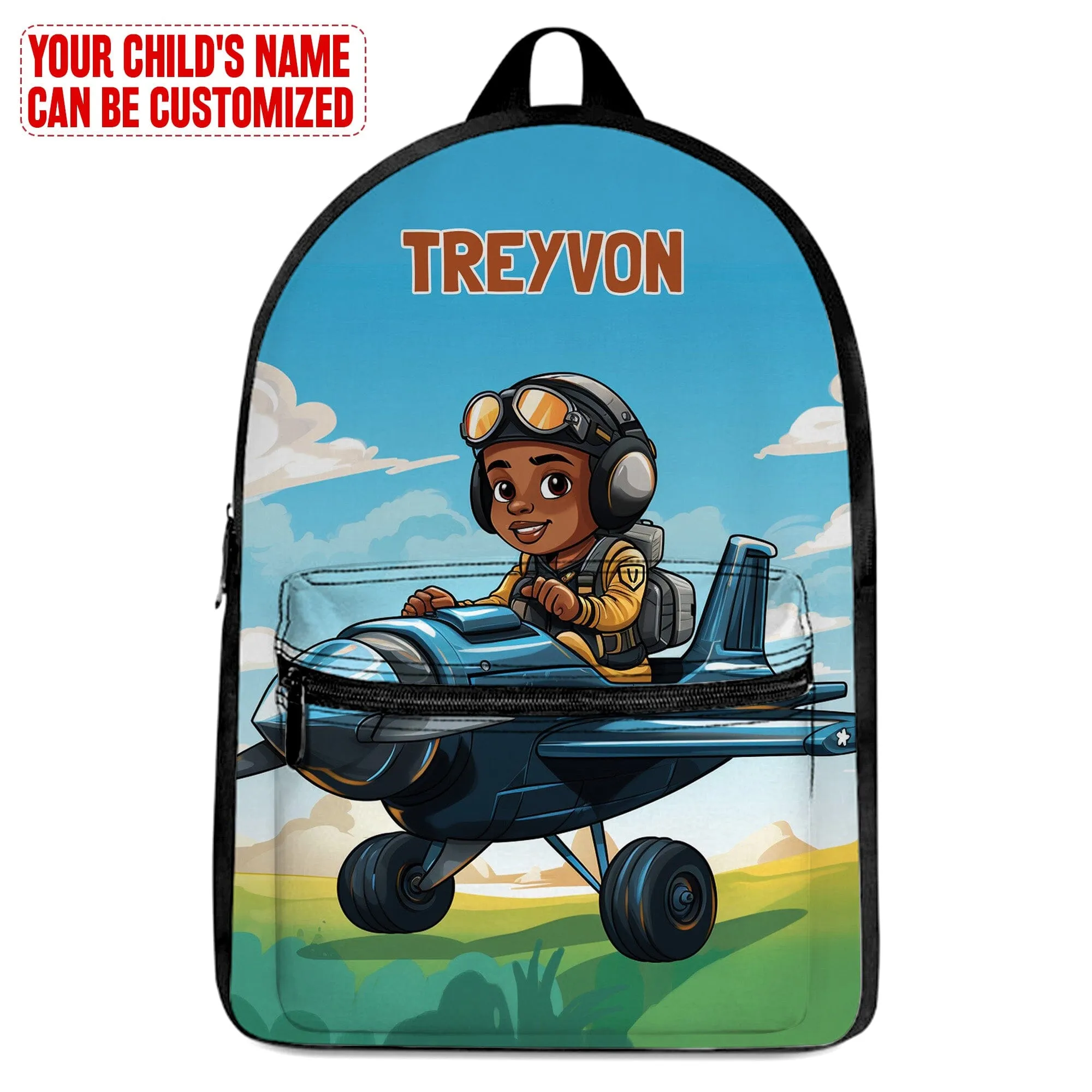 Personalized Little Afro Pilot Kid Backpack