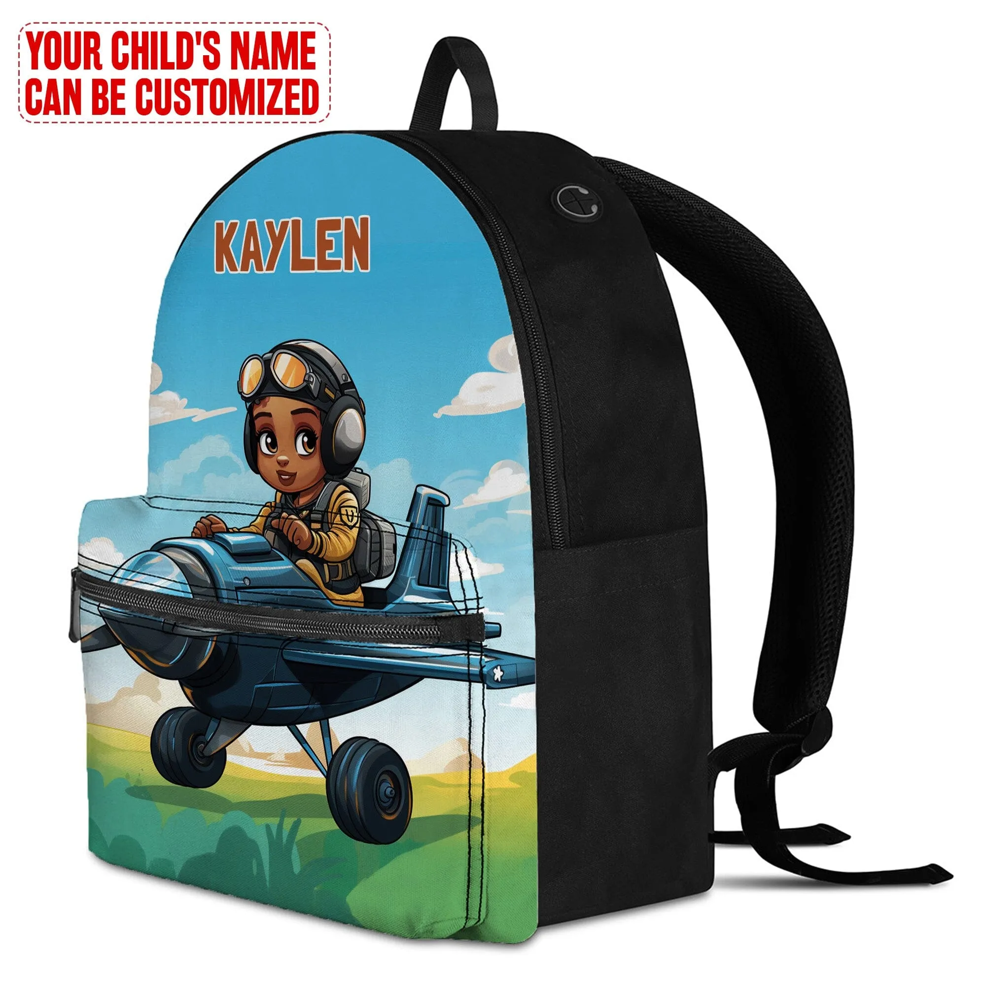 Personalized Little Afro Pilot Kid Backpack