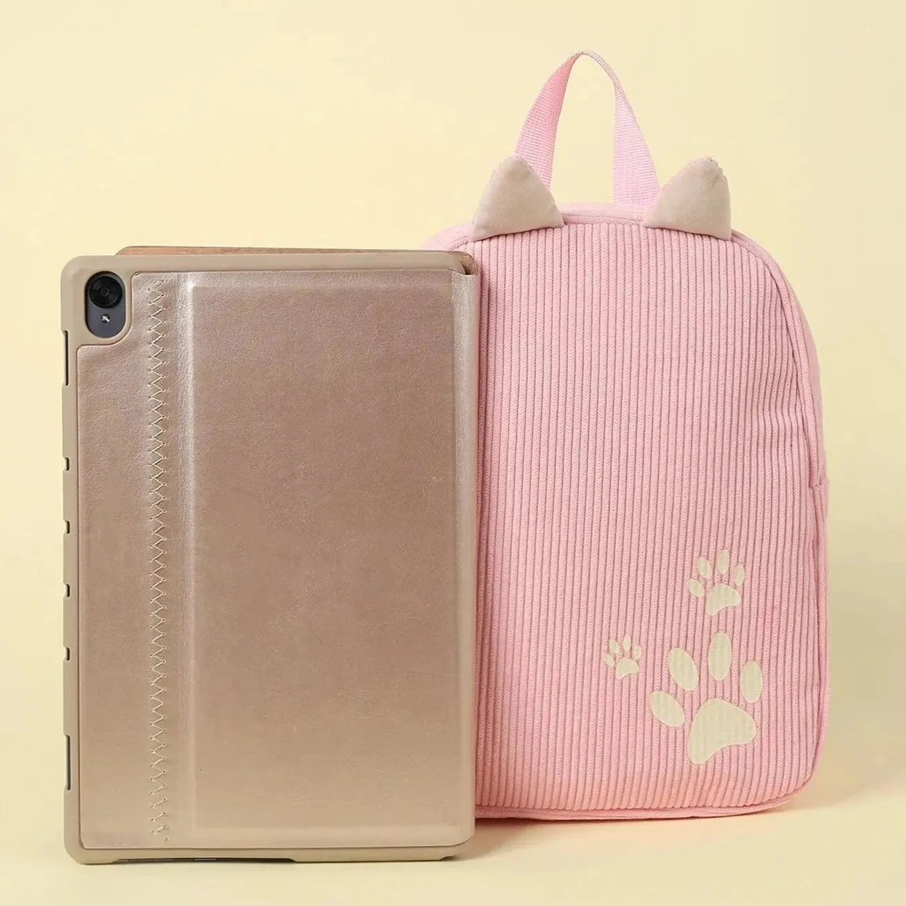 Pink Corduroy Cat Kids Backpack