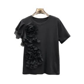 Pre Order:  3D Flower Ruffled Edge Short Sleeve T-Shirt