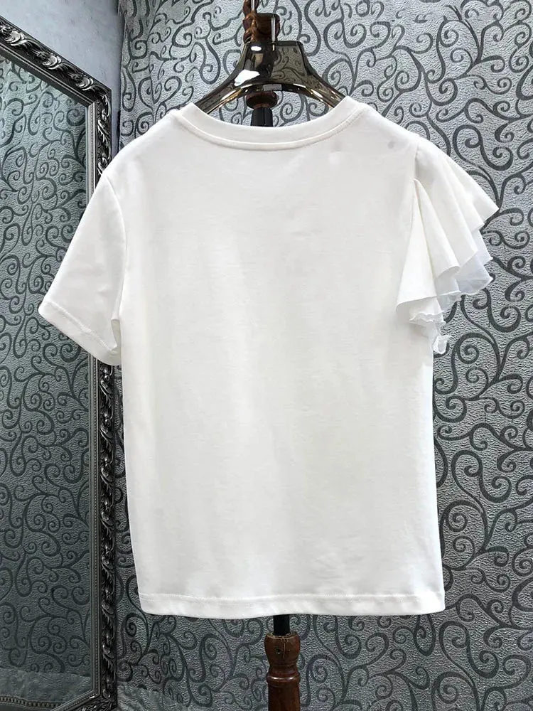 Pre Order:  3D Flower Ruffled Edge Short Sleeve T-Shirt