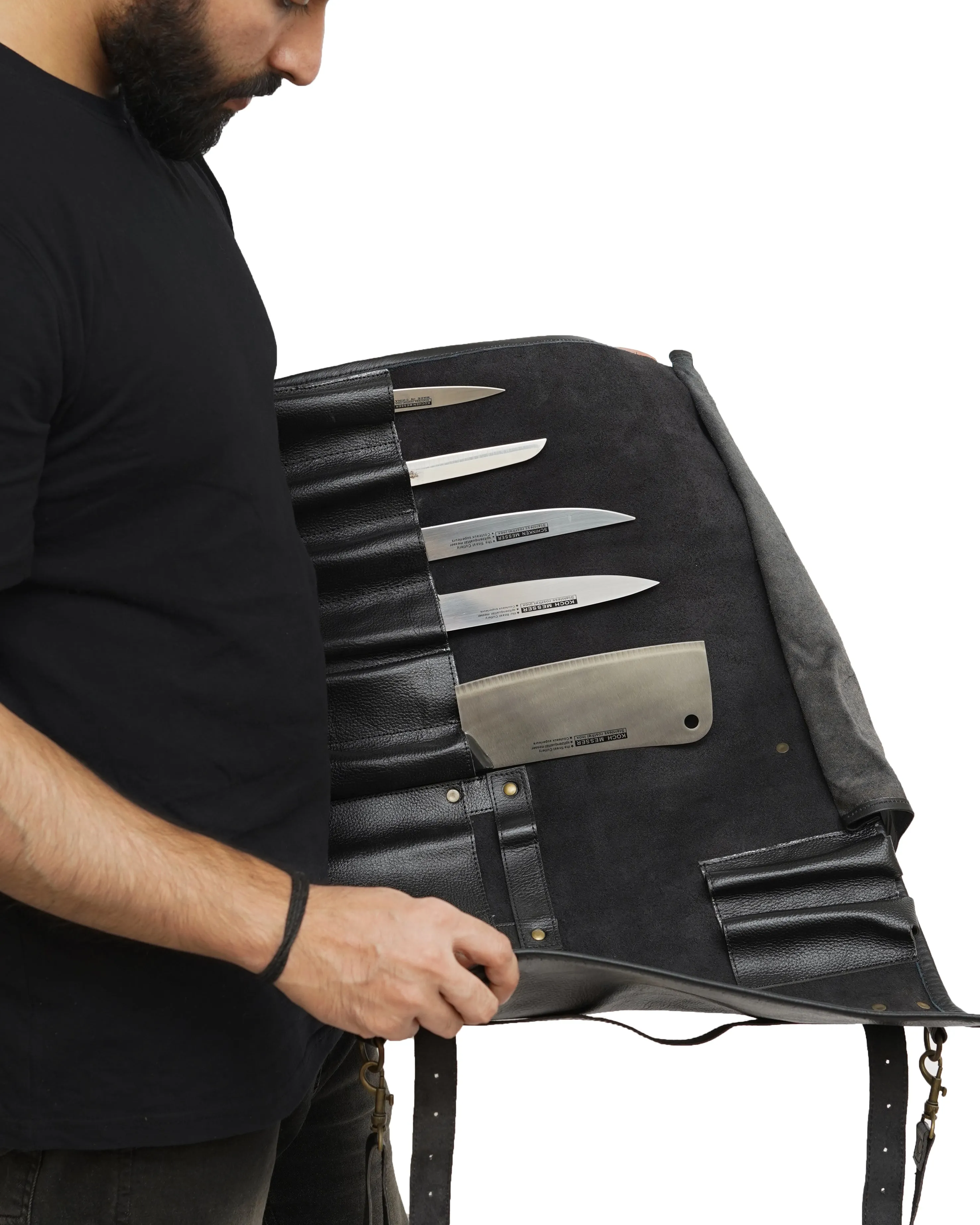 Professional Grade Black Leather Knife Roll