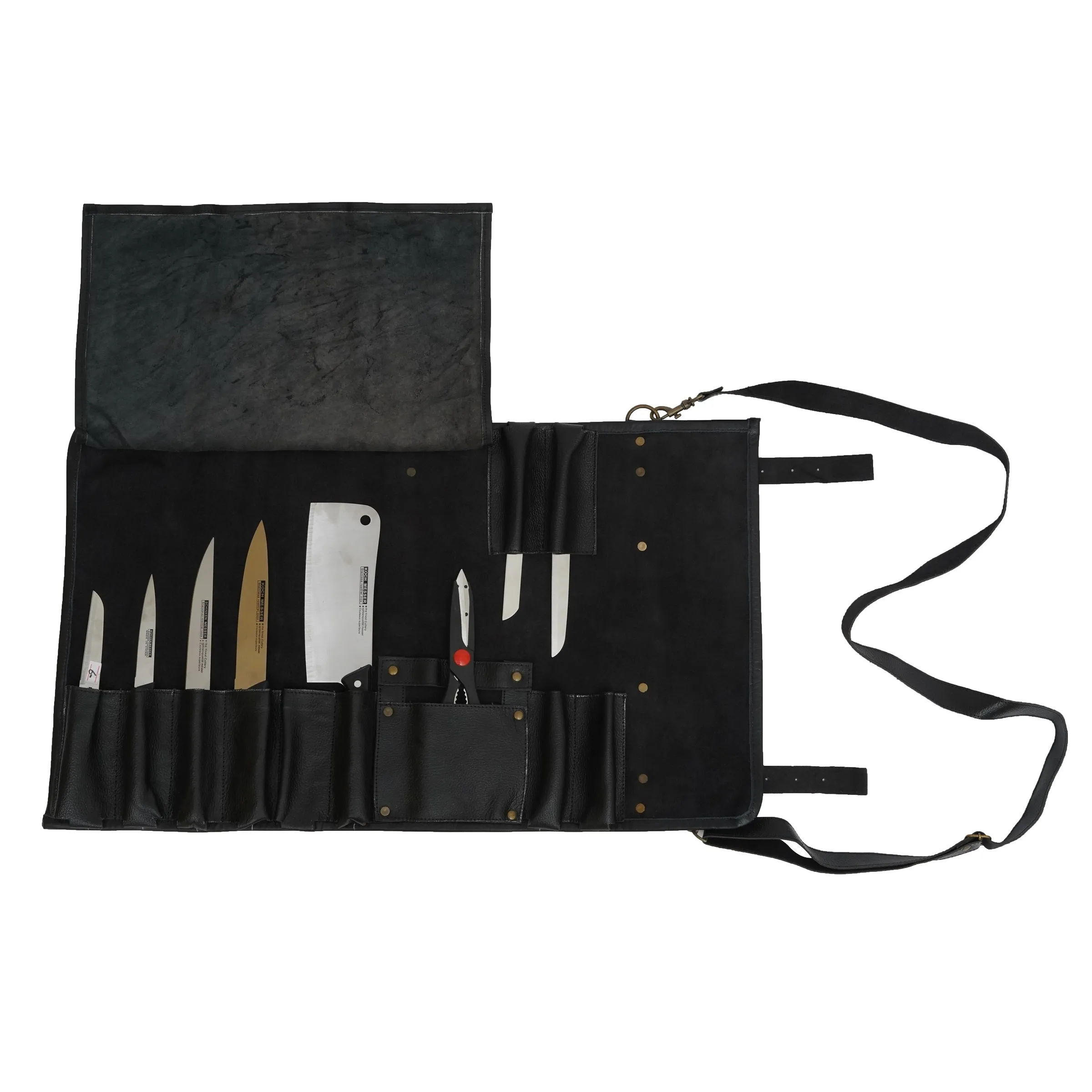 Professional Grade Black Leather Knife Roll