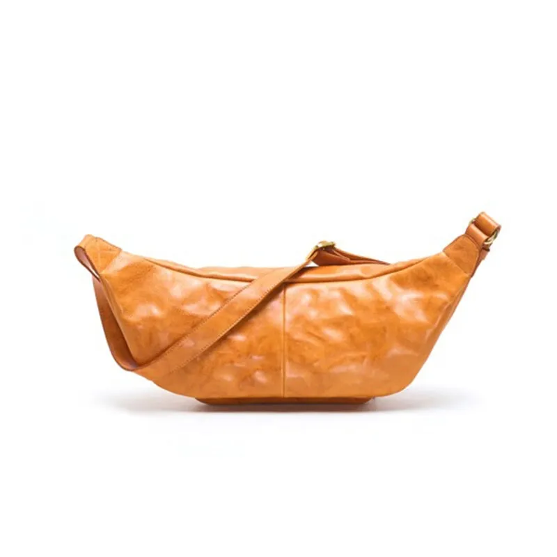 Retro Vegetable Tanned Cowhide Leather Crossbody Bag