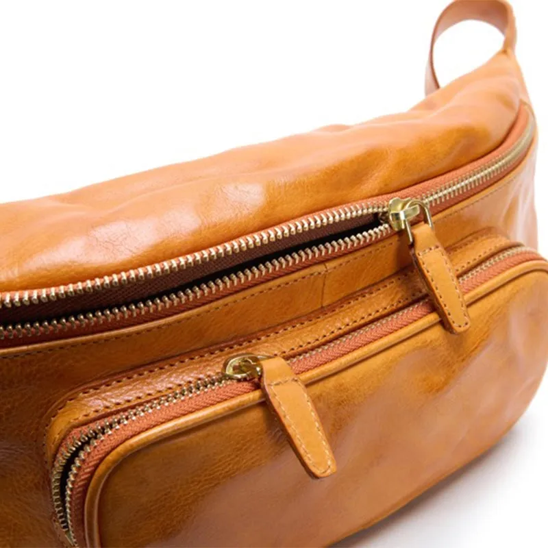 Retro Vegetable Tanned Cowhide Leather Crossbody Bag