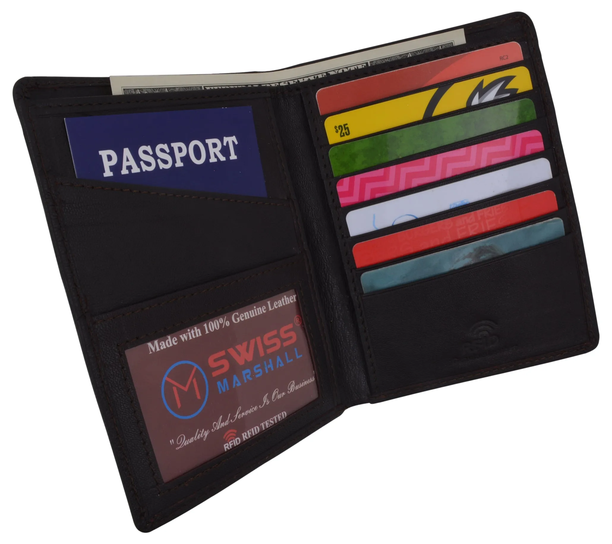 RFID851 RFID Blocking Leather Passport Holder Cover Case Travel Wallet