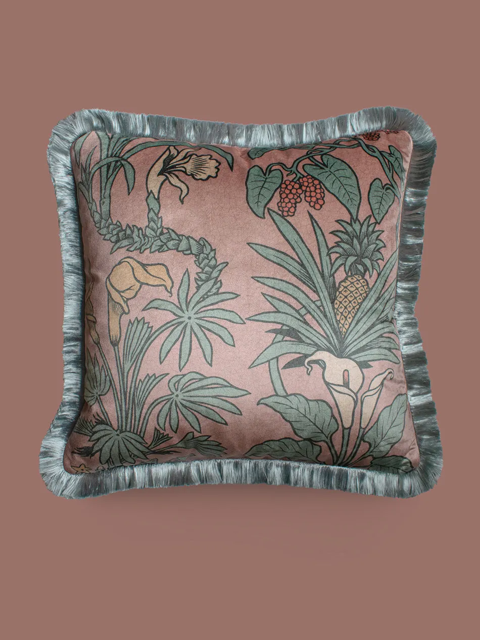 Sample Sale: Botanize Heritage 'Plaster Pink' Fringed Velvet Cushion