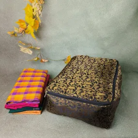 Saree Storage Bags Brown Colour With Golden Colour Small Leaf Design.