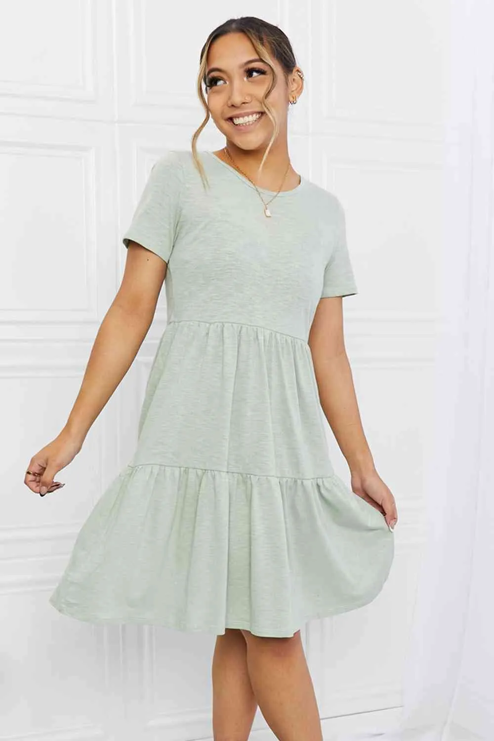 Short Sleeve Round Neck Tiered Tee Dress