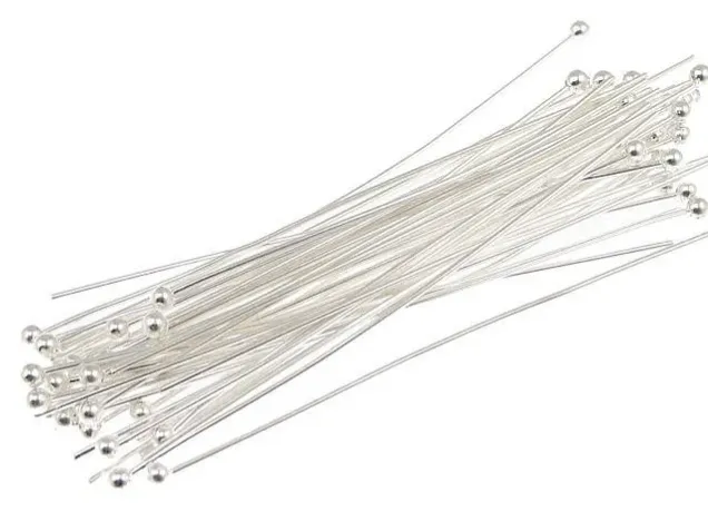 Silver Plated Brass 2 inch, 22g Ball headpins with a 2mm Ball - 100 per bag