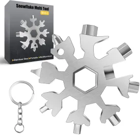 Snowflake Multi Tool, 1PC 18 in 1 Snowflake Tool Stainless Steel Snowflake Handy Tool with Keyring (Silver)