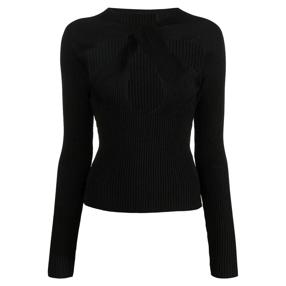 Solid Hollow Out Slimming Knitting Sweaters For Women Round Neck Long Sleeve Pullover Sexy Sweater Female Fashion