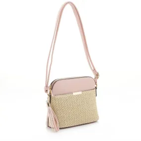 ST5314X Woven Straw Dome Crossbody Bag with Tassel