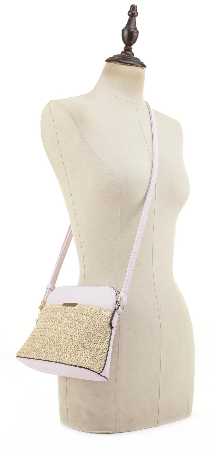 ST5314X Woven Straw Dome Crossbody Bag with Tassel