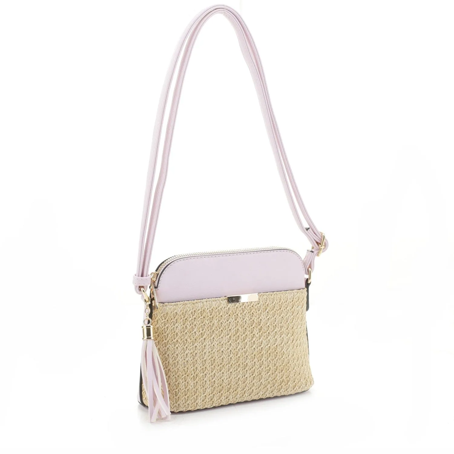 ST5314X Woven Straw Dome Crossbody Bag with Tassel