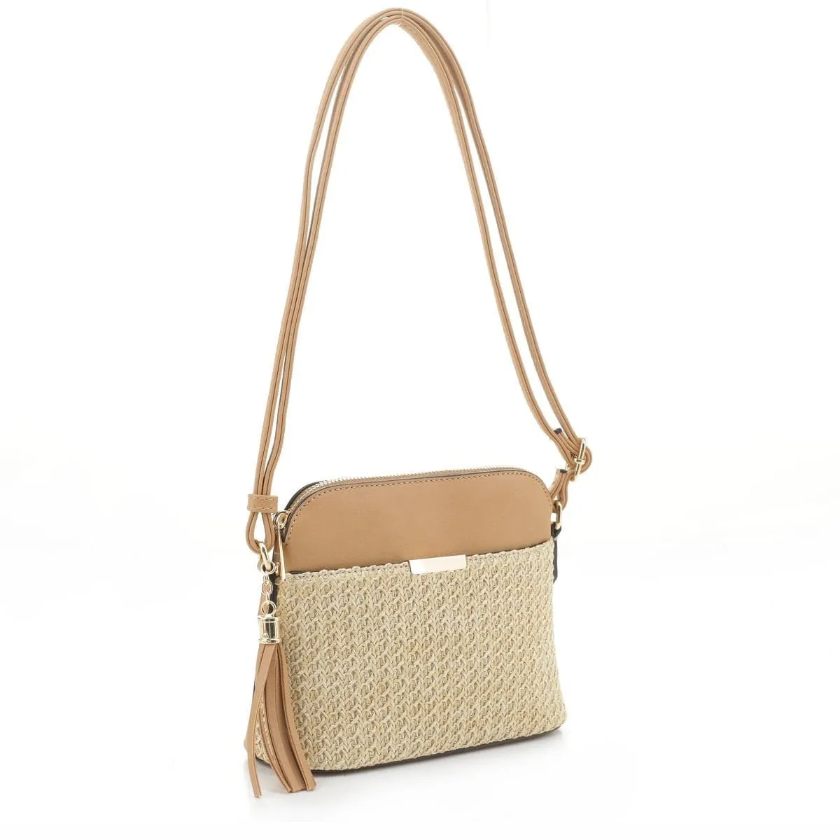 ST5314X Woven Straw Dome Crossbody Bag with Tassel