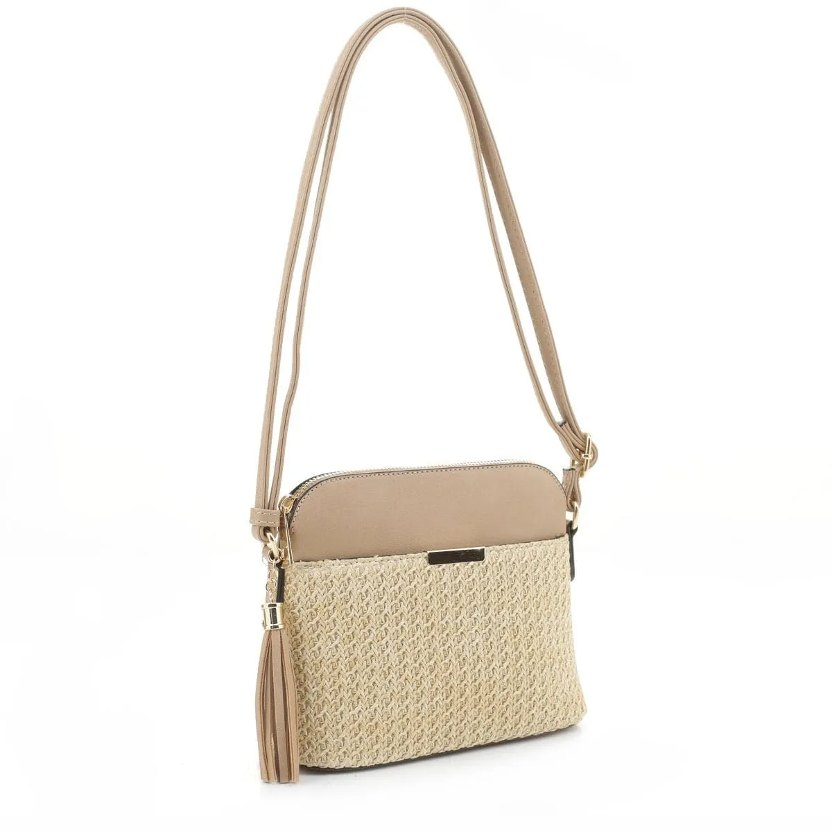 ST5314X Woven Straw Dome Crossbody Bag with Tassel