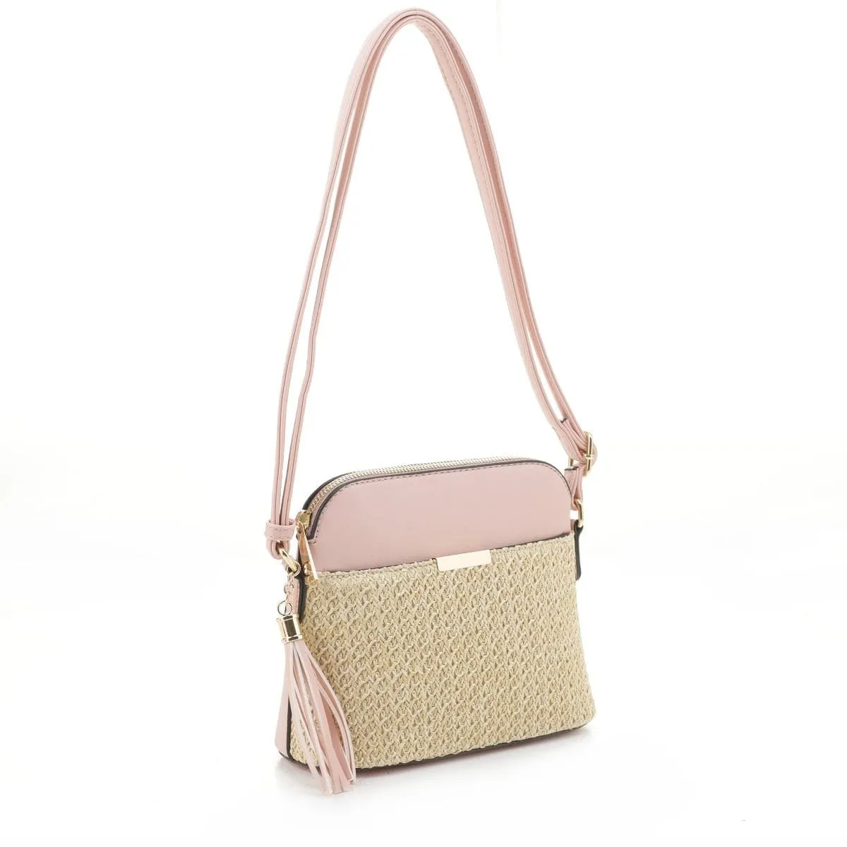 ST5314X Woven Straw Dome Crossbody Bag with Tassel