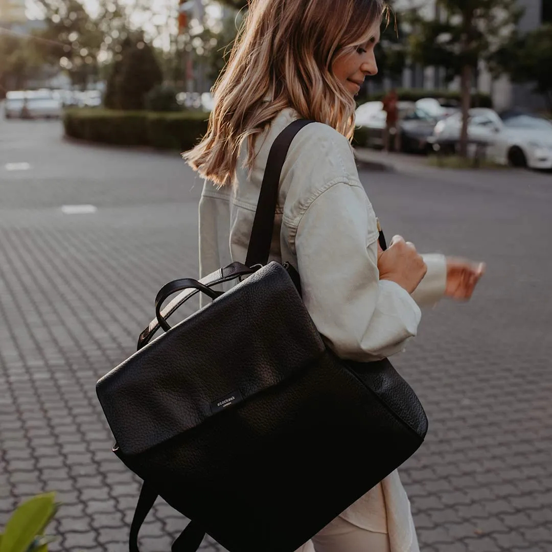 Storksak St James Leather Backpack Changing Bag - Black