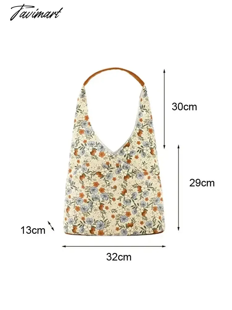 Tavimart Summer Bucket Handbag Fashion Versatile Retro Blue Flower Tote Bag Large Capacity Shoulder Underarm Bags