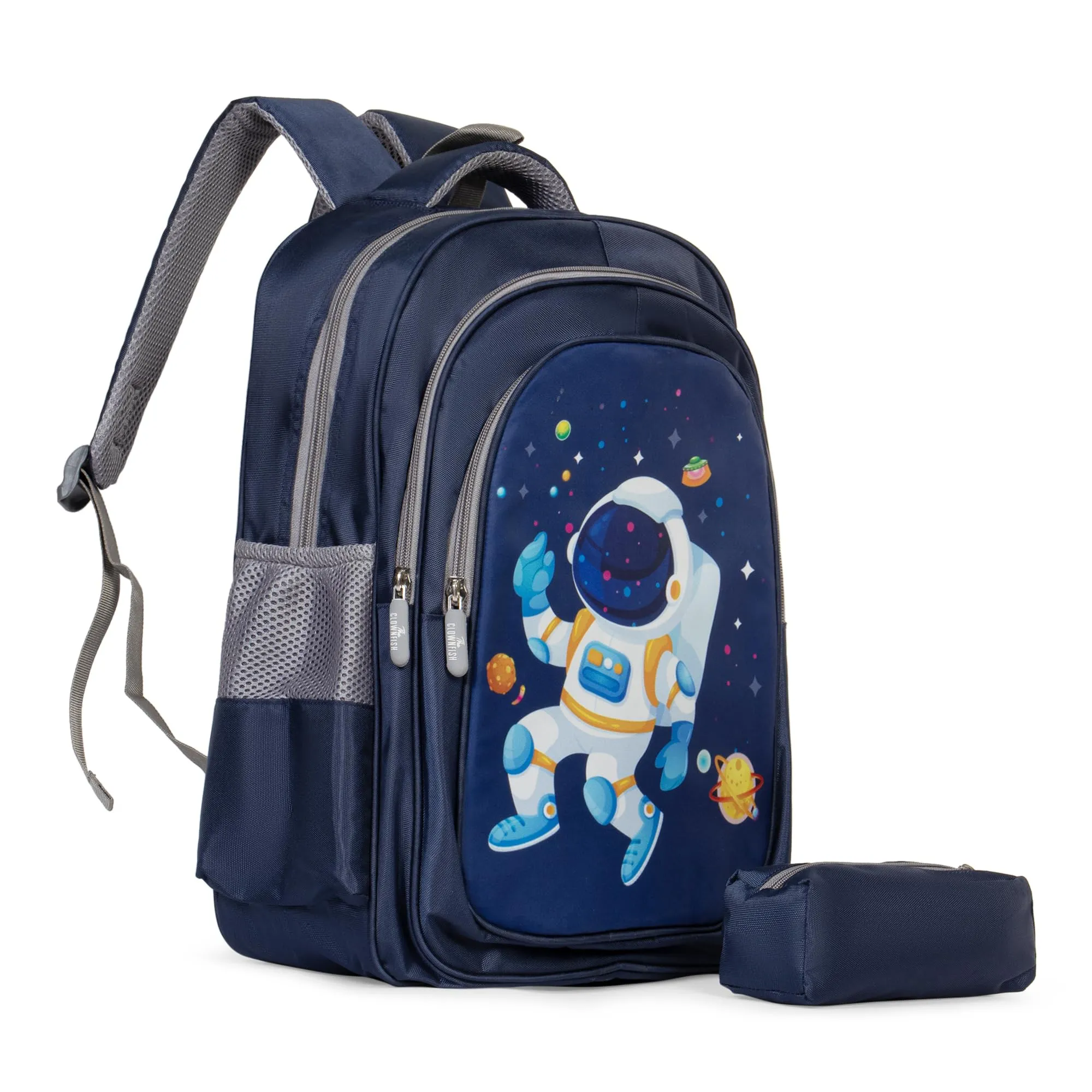 THE CLOWNFISH KidVenture Series Polyester 22 Litres Kids Backpack School Bag Daypack Sack Picnic Bag for Tiny Tots Child Age 5-7 years (Black - Astronaut)