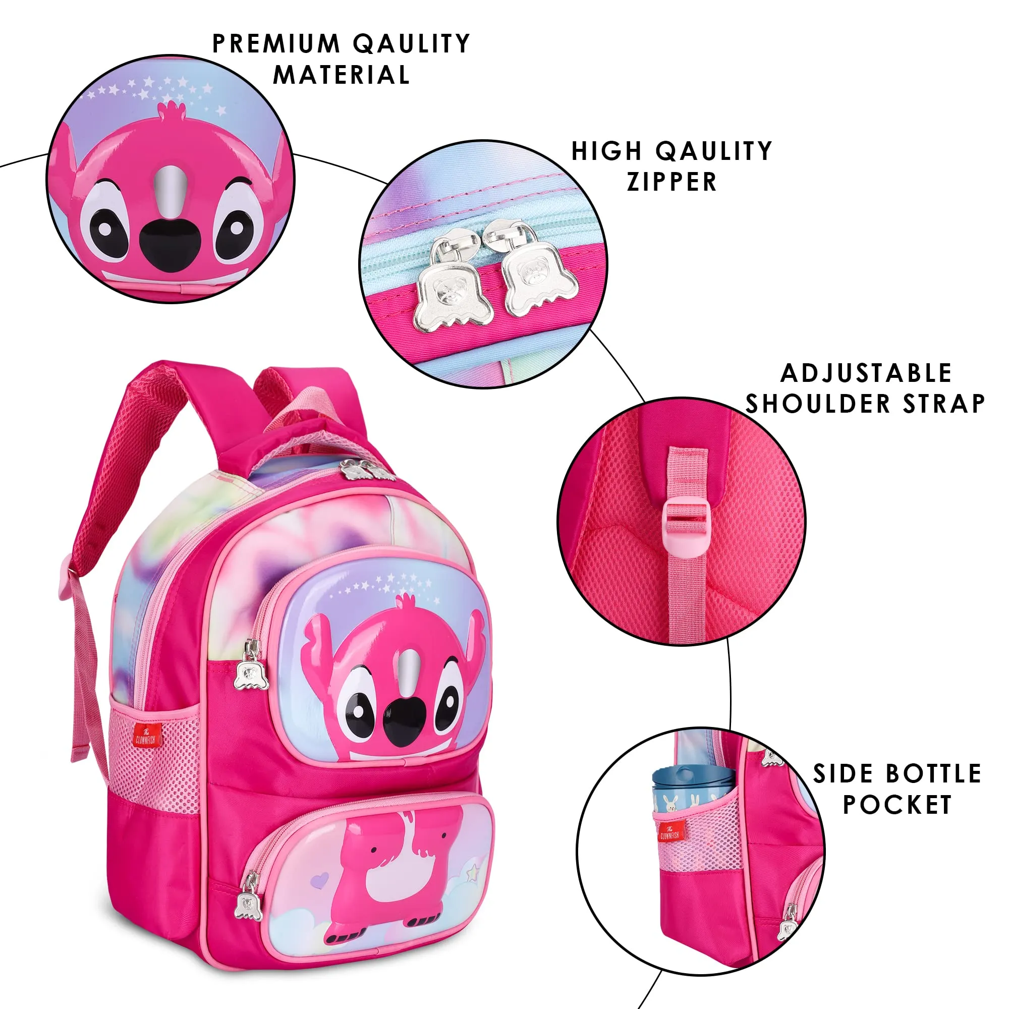 THE CLOWNFISH Little Champ Series Polyester 13.6 Litres Kids Backpack School Bag Daypack Sack Picnic Bag for Tiny Tots-Age Group 3-5 years (Blush Pink)