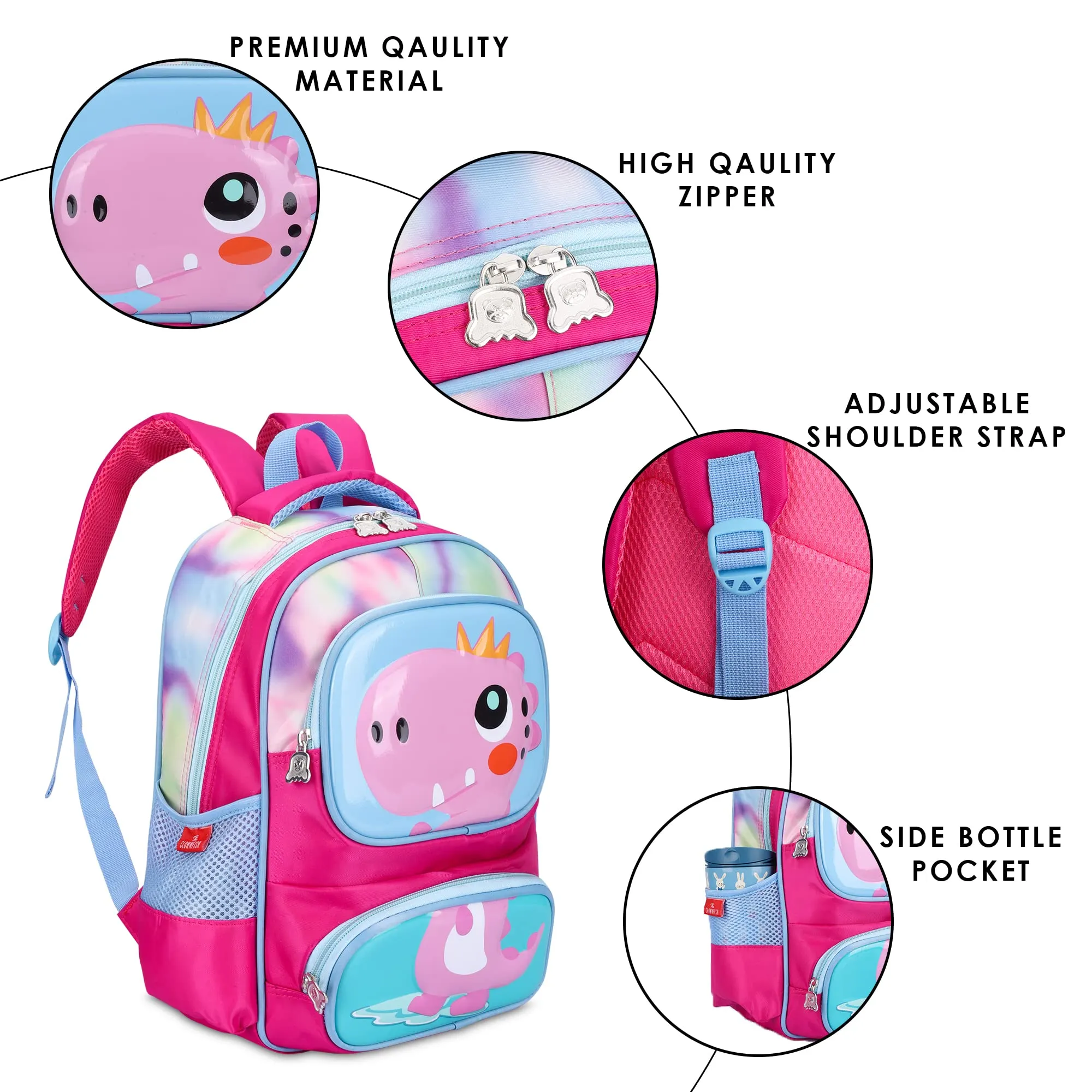 THE CLOWNFISH Little Champ Series Polyester 13.6 Litres Kids Backpack School Bag Daypack Sack Picnic Bag for Tiny Tots-Age Group 3-5 years (Rosy Pink)