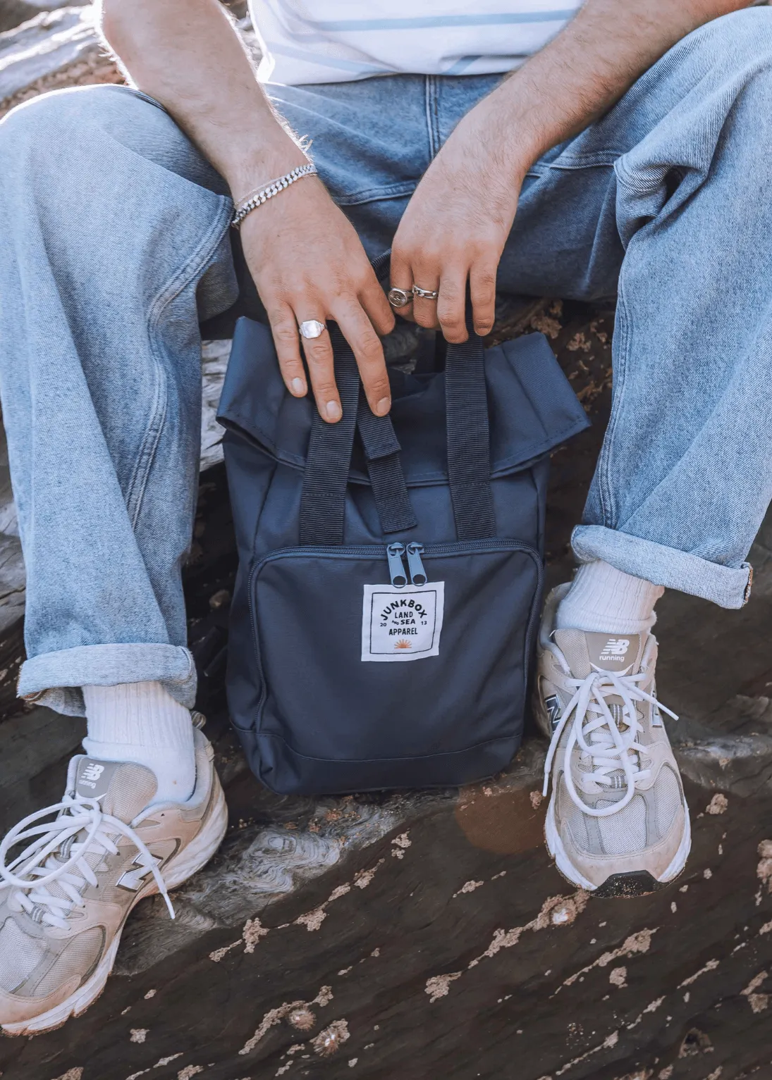 'The Mini' Recycled Roll-Top Backpack in Navy