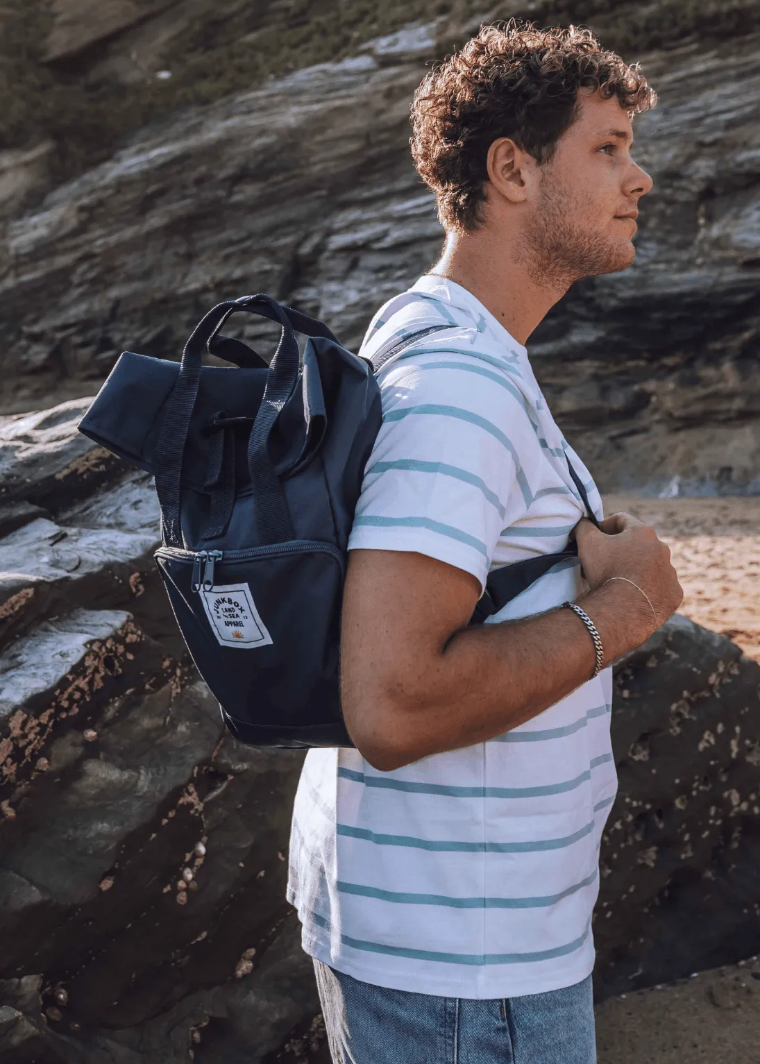 'The Mini' Recycled Roll-Top Backpack in Navy