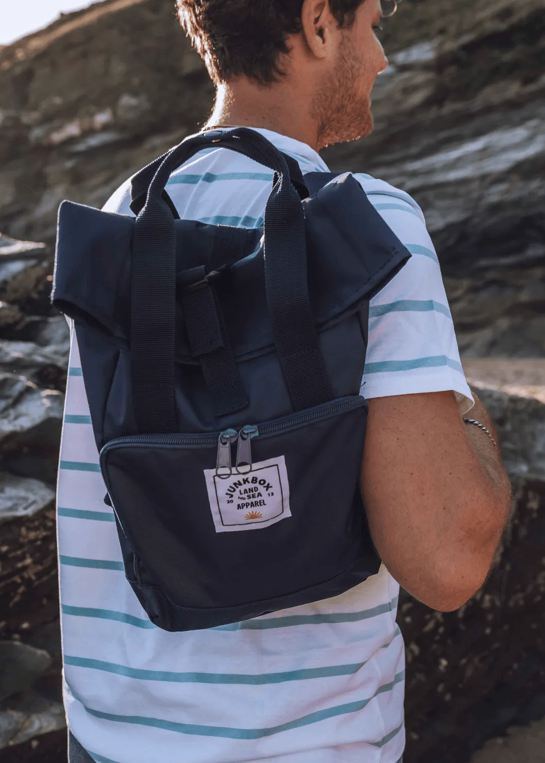 'The Mini' Recycled Roll-Top Backpack in Navy