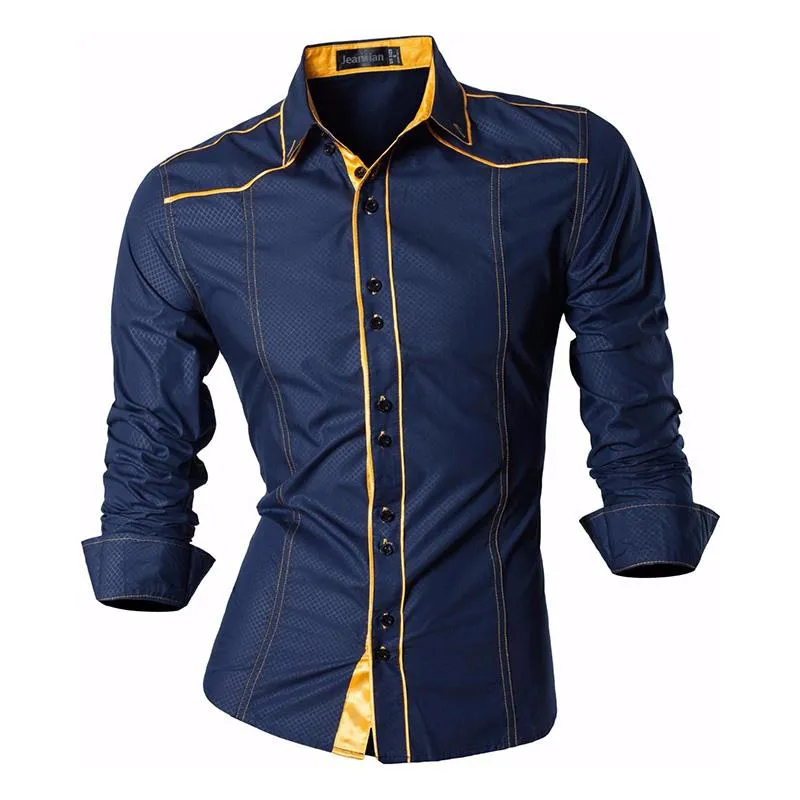 Two Color Accent Casual Slim Fit Modern Long Sleeve Shirt 8371