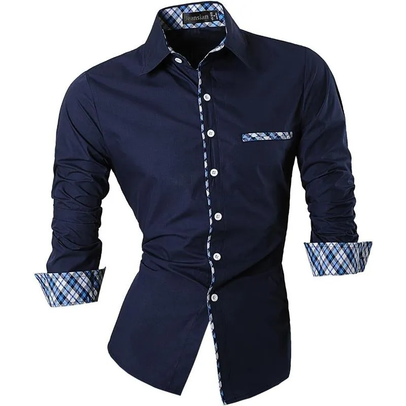 Two Color Accent Casual Slim Fit Modern Long Sleeve Shirt 8371