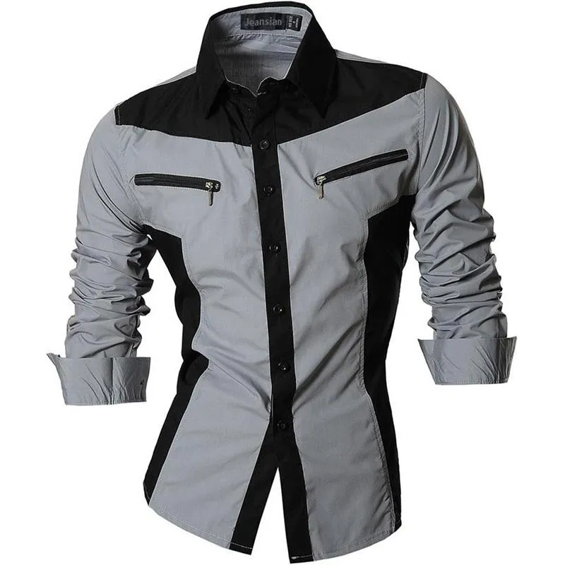 Two Color Accent Casual Slim Fit Modern Long Sleeve Shirt 8371