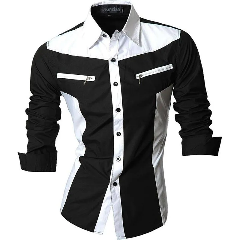 Two Color Accent Casual Slim Fit Modern Long Sleeve Shirt 8371