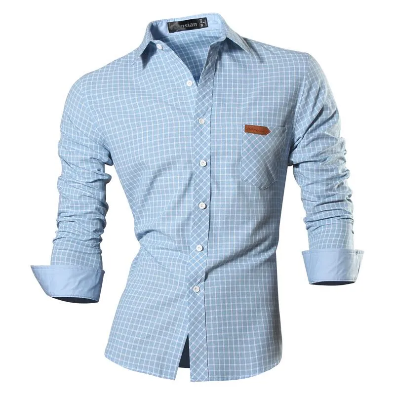 Two Color Accent Casual Slim Fit Modern Long Sleeve Shirt 8371