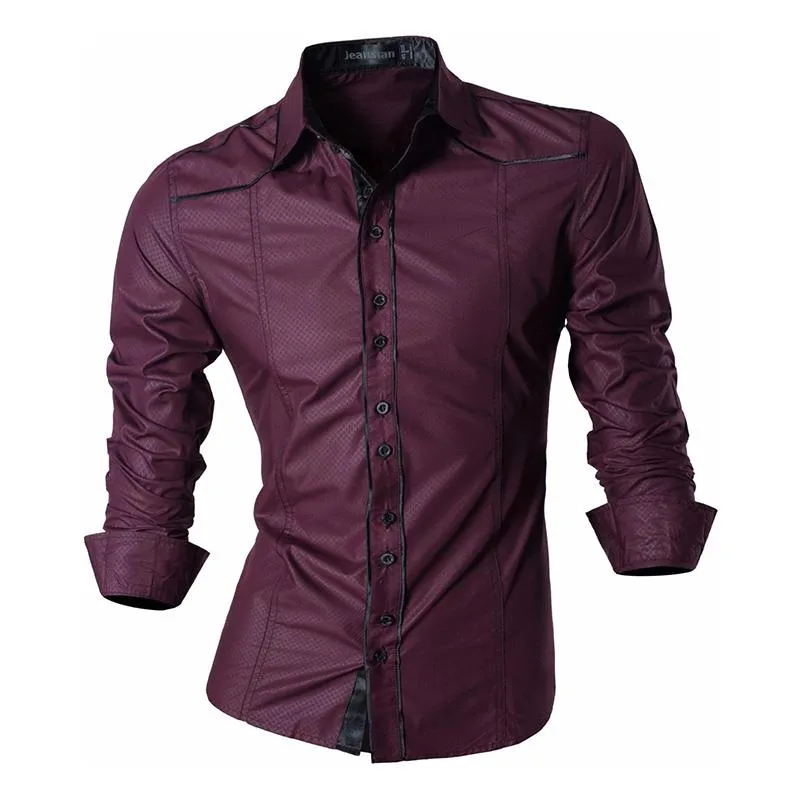 Two Color Accent Casual Slim Fit Modern Long Sleeve Shirt 8371