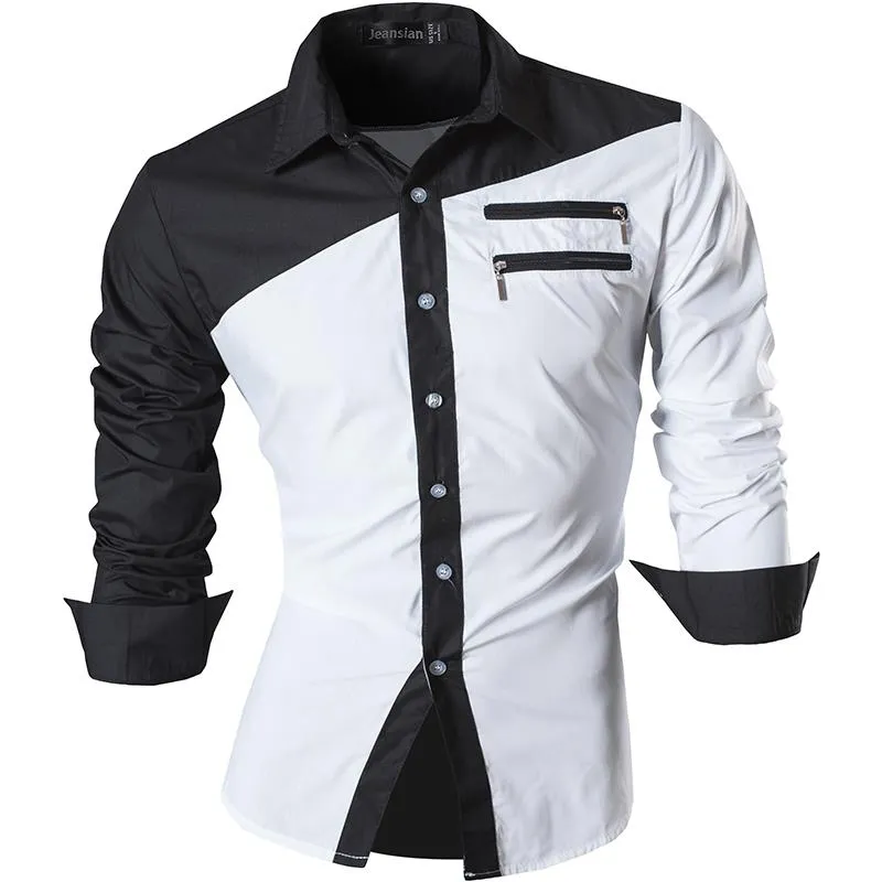 Two Color Accent Casual Slim Fit Modern Long Sleeve Shirt 8371