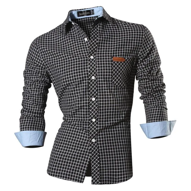 Two Color Accent Casual Slim Fit Modern Long Sleeve Shirt 8371