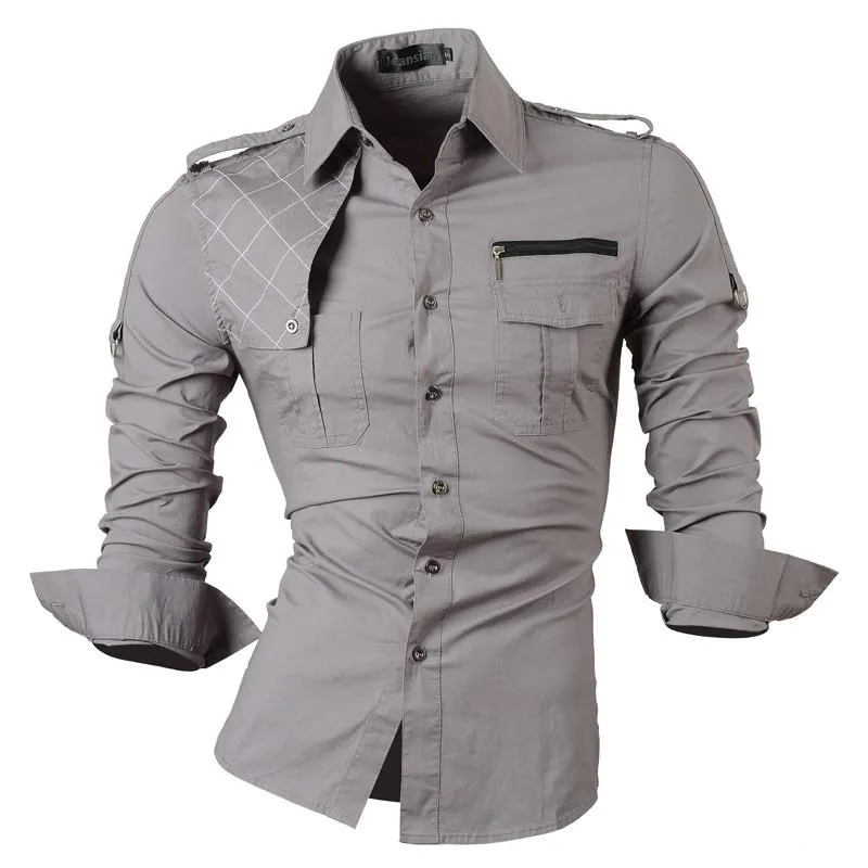 Two Color Accent Casual Slim Fit Modern Long Sleeve Shirt 8371