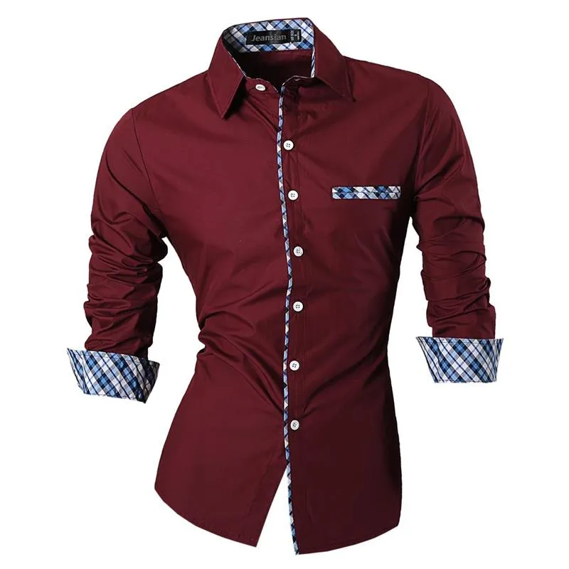 Two Color Accent Casual Slim Fit Modern Long Sleeve Shirt 8371