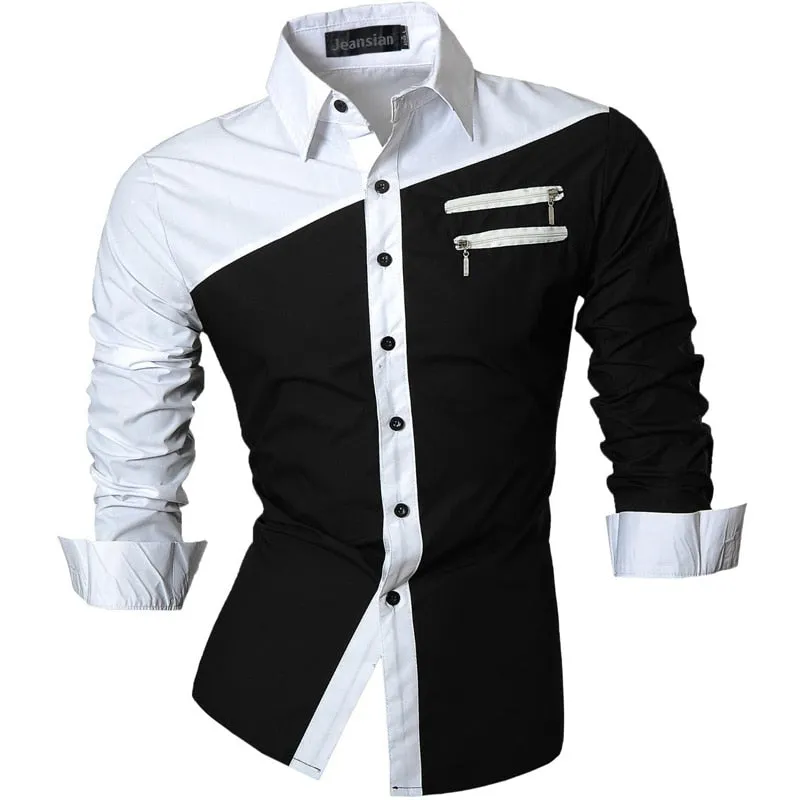 Two Color Accent Casual Slim Fit Modern Long Sleeve Shirt 8371