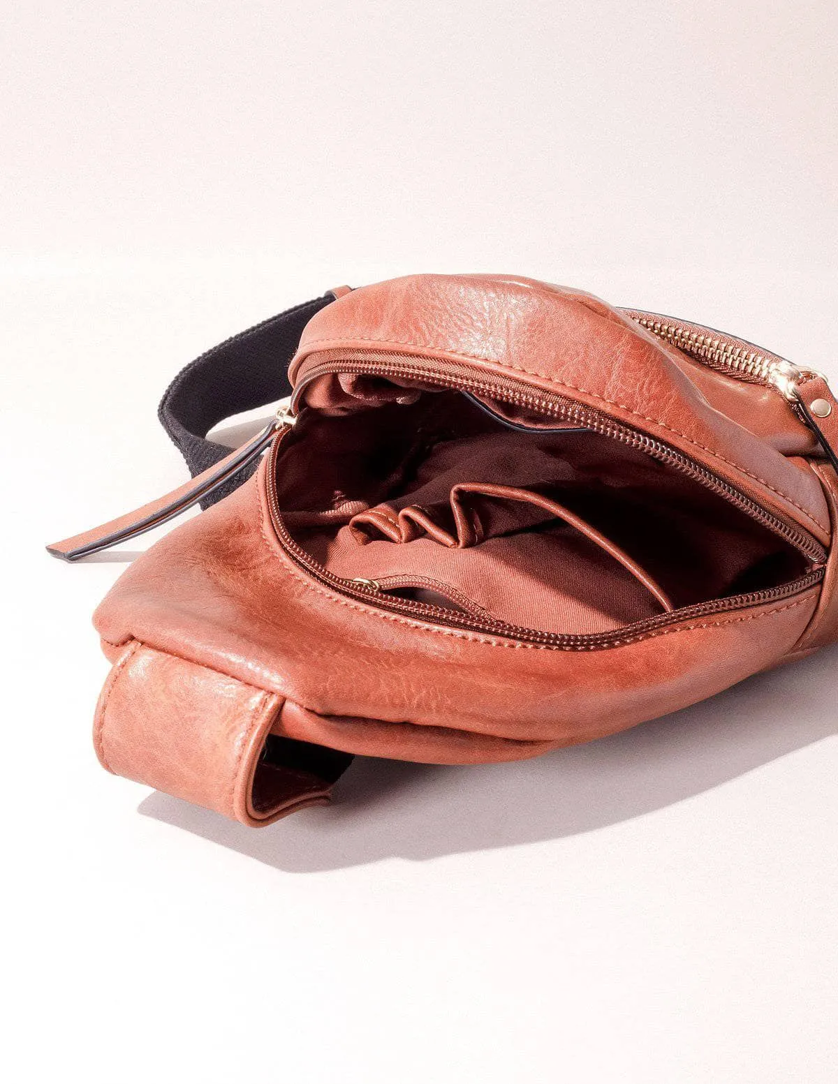 Vegan Leather Crossbody Shoulder Bag - Saddle Brown