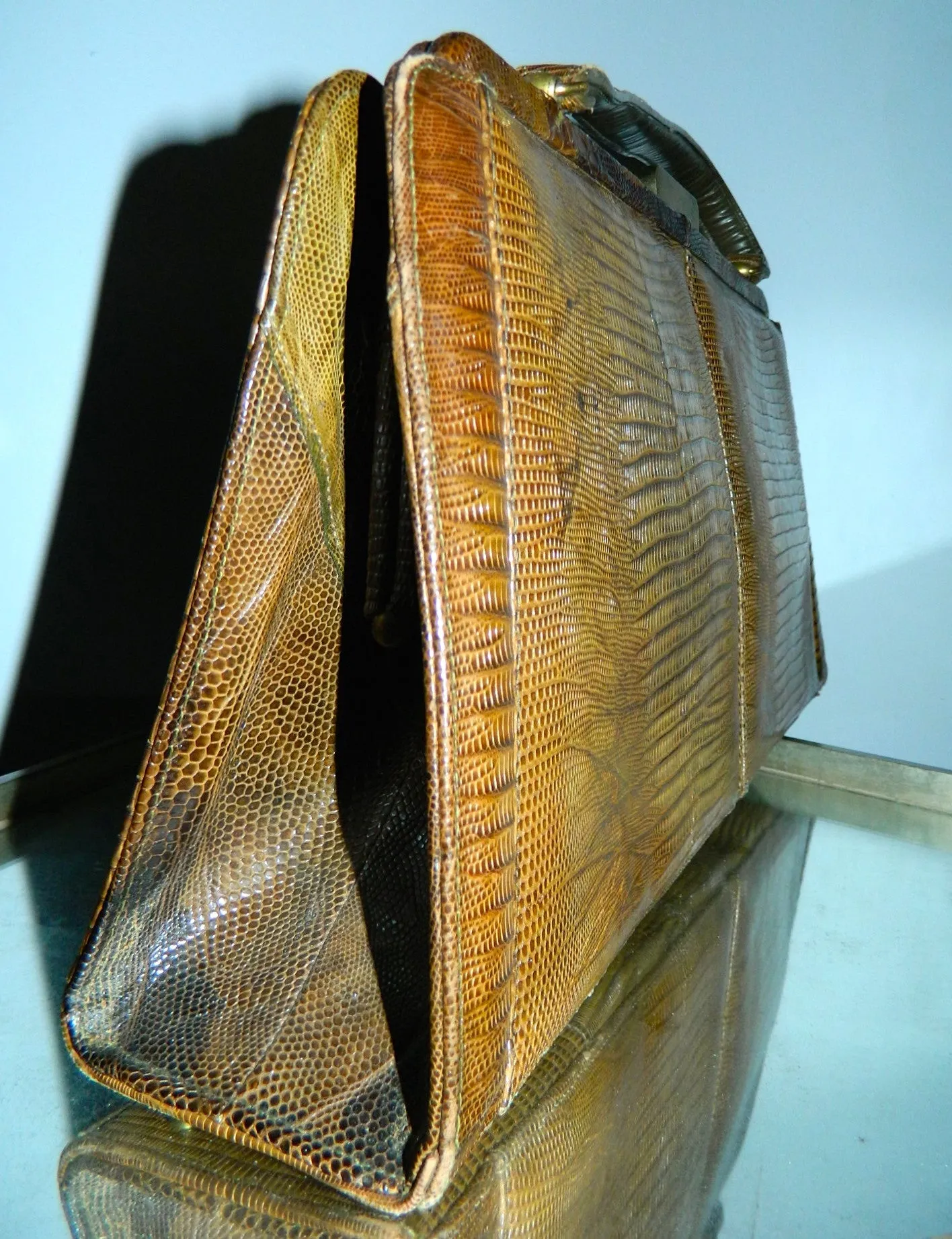 vintage brown TEGU lizard handbag Palizzio 1960s purse