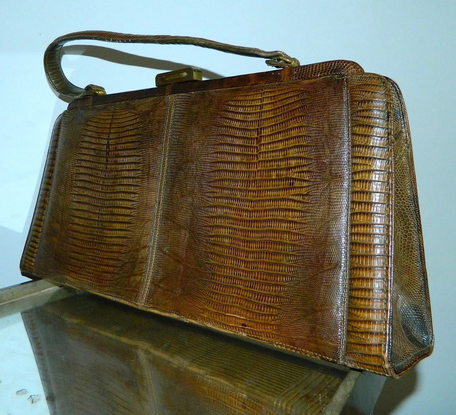 vintage brown TEGU lizard handbag Palizzio 1960s purse